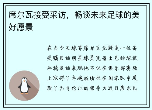 席尔瓦接受采访，畅谈未来足球的美好愿景